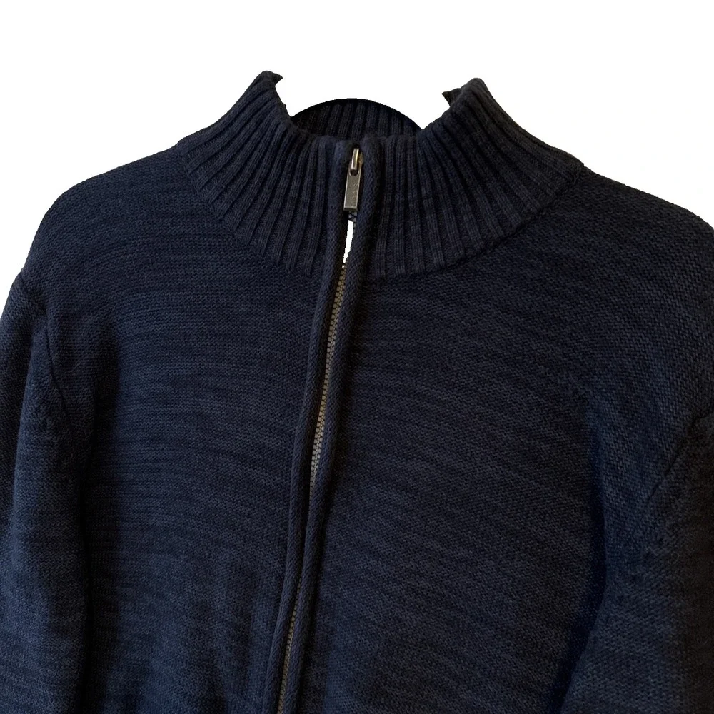 Tricots St Raphael Mock‎ Neck Full Zip Knit Cardigan Sweater Men's L Navy Preppy